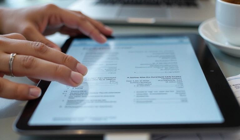 Person füllt digitales Formular auf einem Tablet aus
